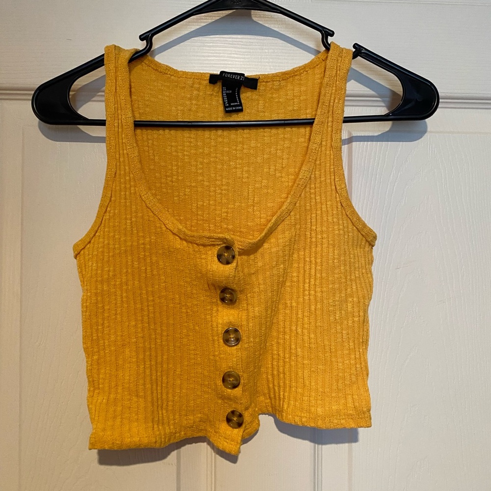 Forever 21 Mustard Button-Front Tank Top